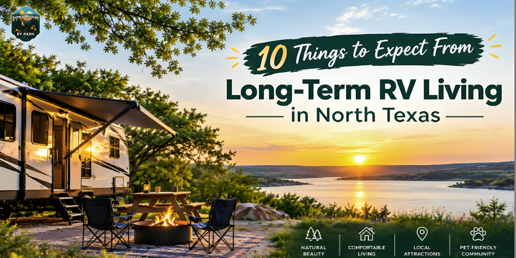 Long-term RV living in North Texas with RV camping by a scenic lake